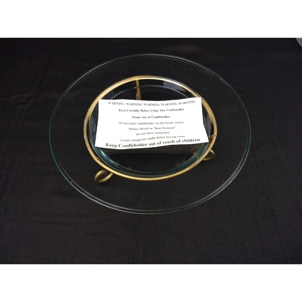 Litetyme 2 Piece Multi-Pillar Candle Clear Glass Tray Holder w/‎ Gold-Tone Stand
